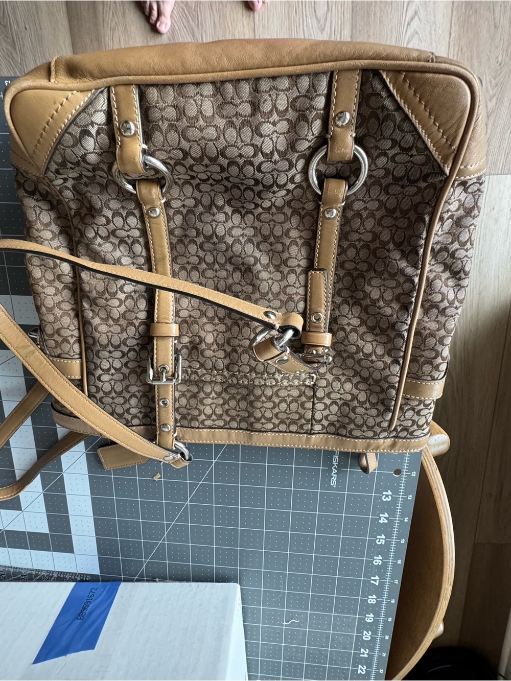 Coach Brown Signature Canvas Tote with Tan Leather Trim - Picture 14 of 16